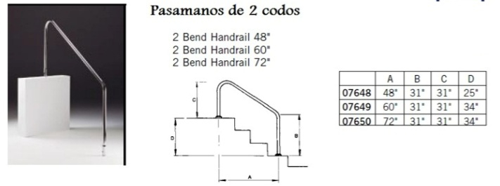 Pasamanos Astral Peque&ntilde;o 2 codos 80 x 120 cm (48")  Acero Inoxid.